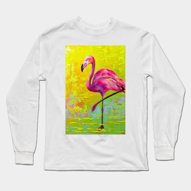 Pink Flamingo Long Sleeve T-Shirt by osnattzadok